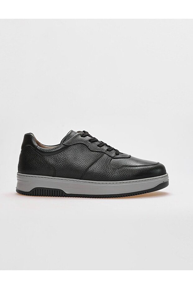 Genuine Leather Black Lace-Up Men's Sports Shoes