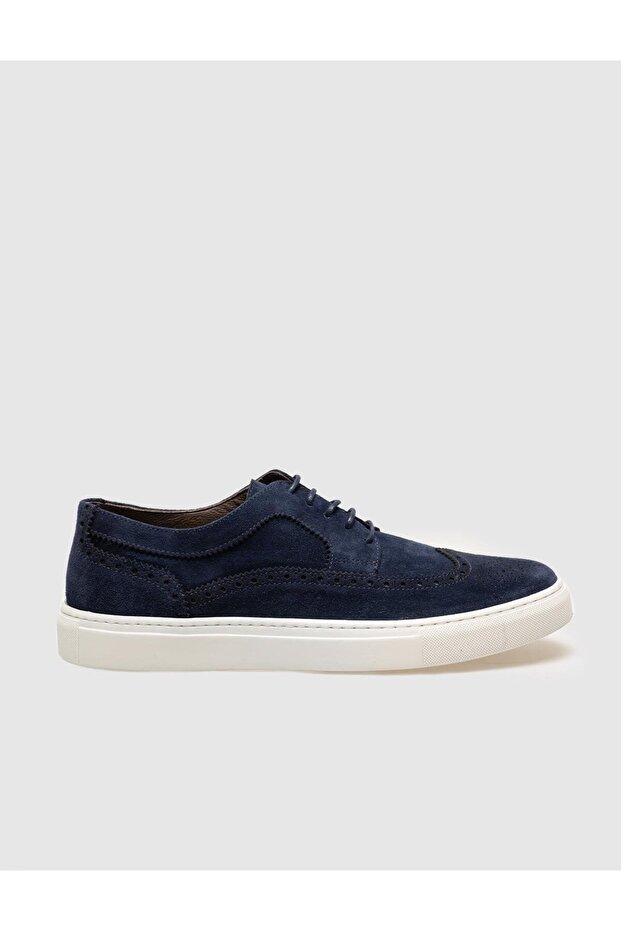 Genuine Leather Navy Blue Suede Lace-Up Men's Sports Shoes