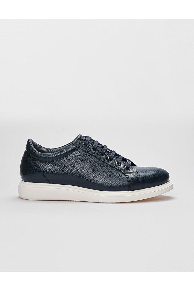 Genuine Leather Navy Blue Lace-Up Men's Sports Shoes