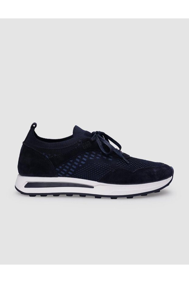 Knitwear Navy Blue Lace-Up Men's Sports Shoes