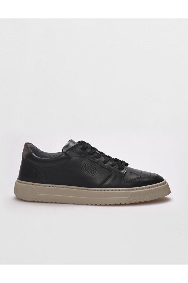 Genuine Leather Black Lace-Up Men's Sports Shoes