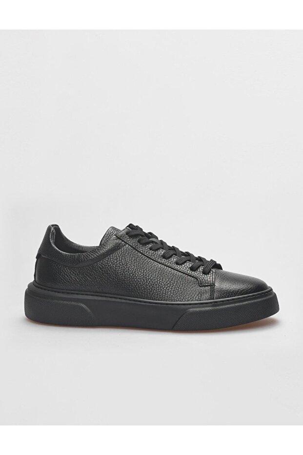 Genuine Leather Black Lace-Up Men's Sports Shoes