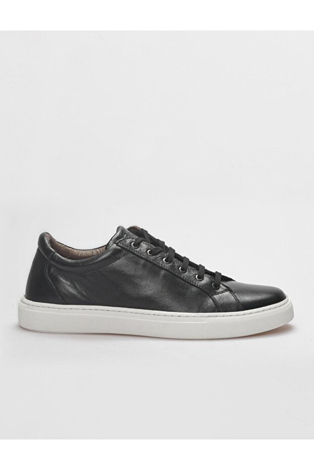 Genuine Leather Black Lace-Up Men's Sports Shoes