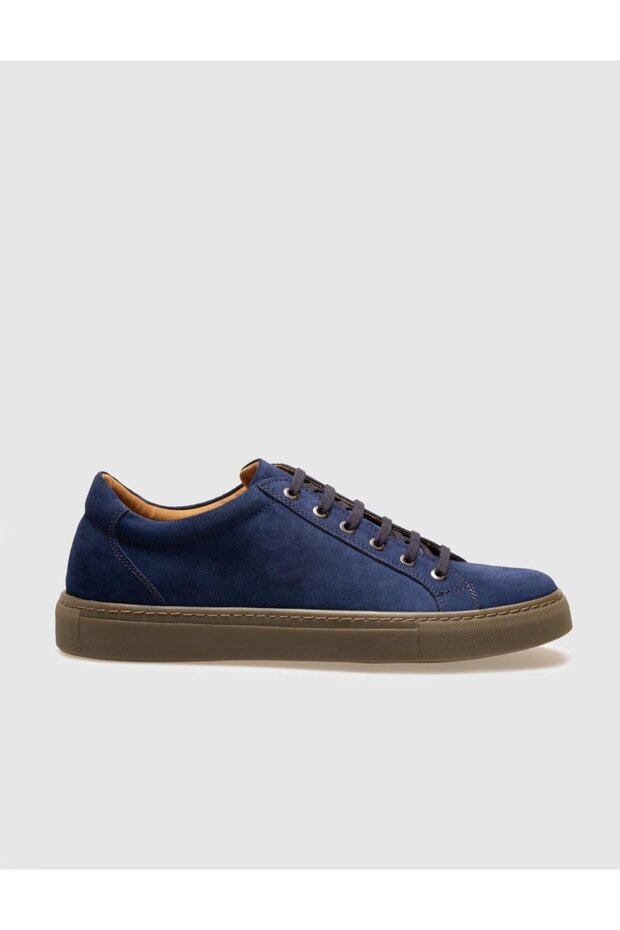 Genuine Leather Blue Suede Lace-Up Men's Sports Shoes