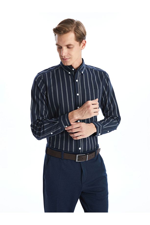 LCW Regular Fit Uzun Kollu Çizgili Erkek Gömlek - 1