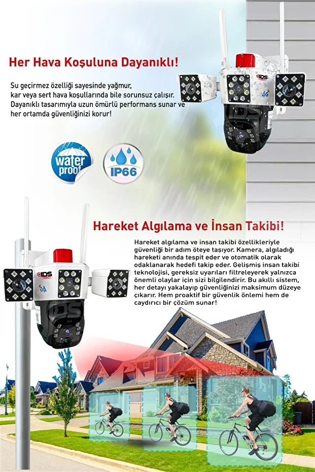 -14MP - GECE GÖRÜŞLÜ - IŞIKLI - SOLAR KAMERA - GÜNEŞ EJERJİLİ KAMERA - 360 - GÜVENLİK KAMERASI - 3