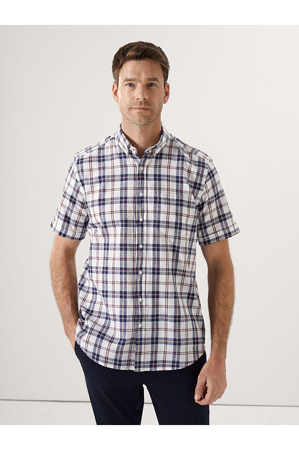 LCWAIKIKI Classic Regular Fit Kısa Kollu Ekose Poplin Erkek Gömlek - 1