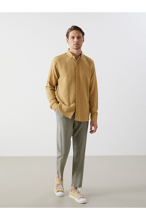 LCW Vision Slim Fit Uzun Kollu Armürlü Erkek Gömlek - 2