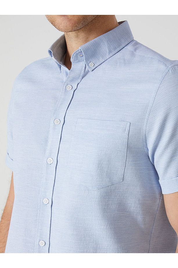 Regular Fit Kısa Kollu Armürlü Erkek Gömlek - 3