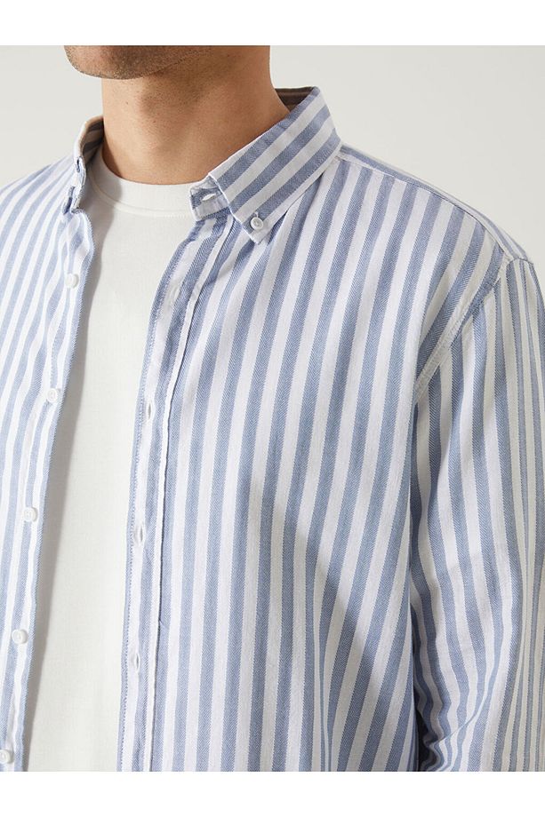 LCW Vision Regular Fit Uzun Kollu Çizgili Poplin Erkek Gömlek - 3