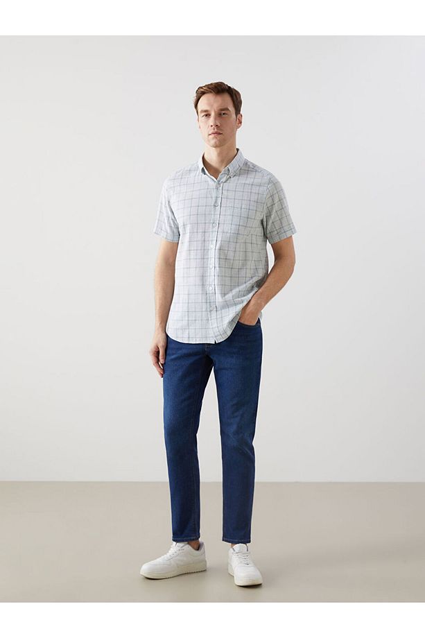 Classic Regular Fit Kısa Kollu Ekose Poplin Erkek Gömlek - 2