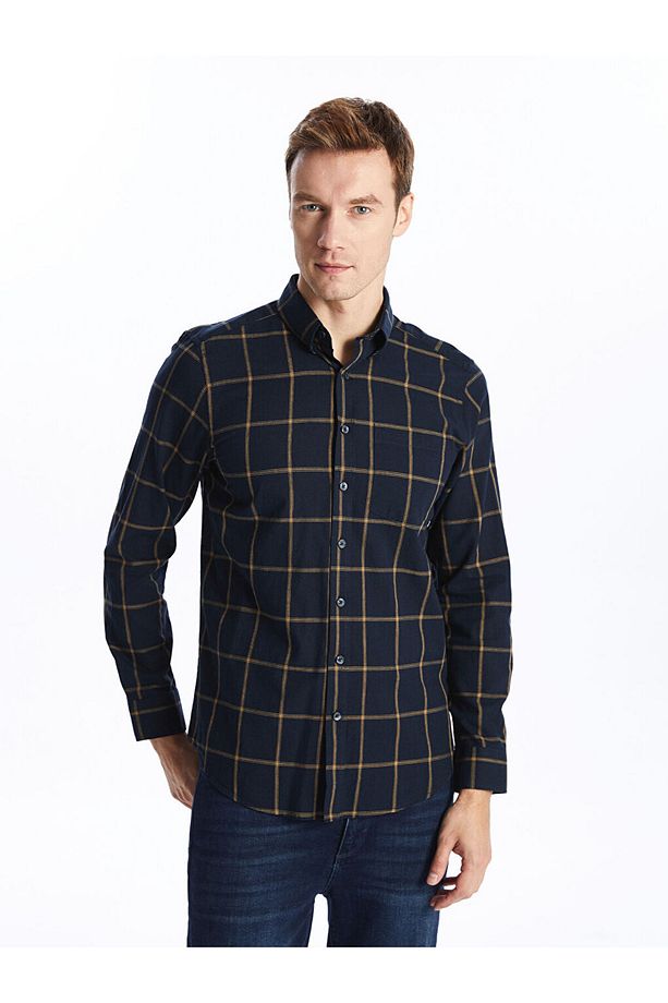 LCWAIKIKI Classic Regular Fit Uzun Kollu Ekose Poplin Erkek Gömlek - 1