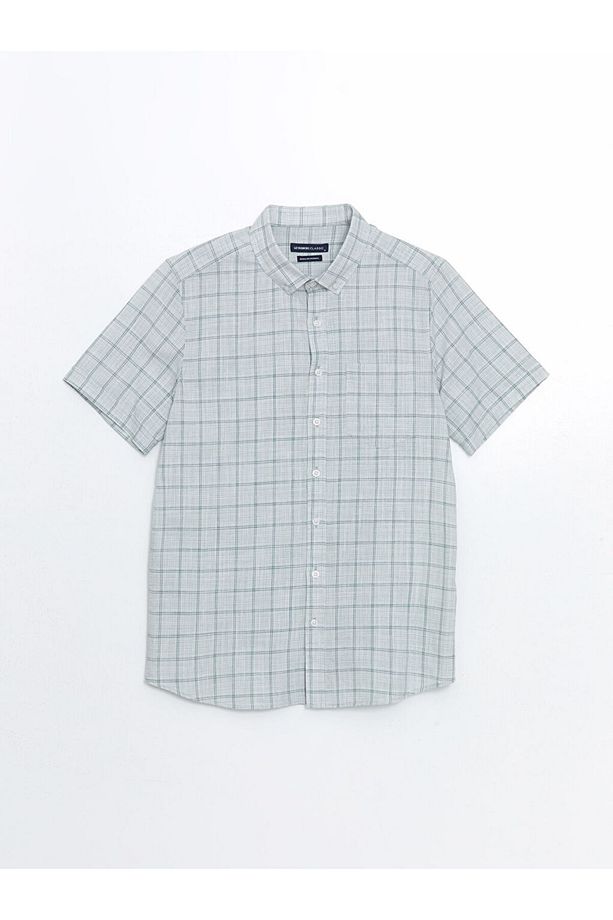 Classic Regular Fit Kısa Kollu Ekose Poplin Erkek Gömlek - 5