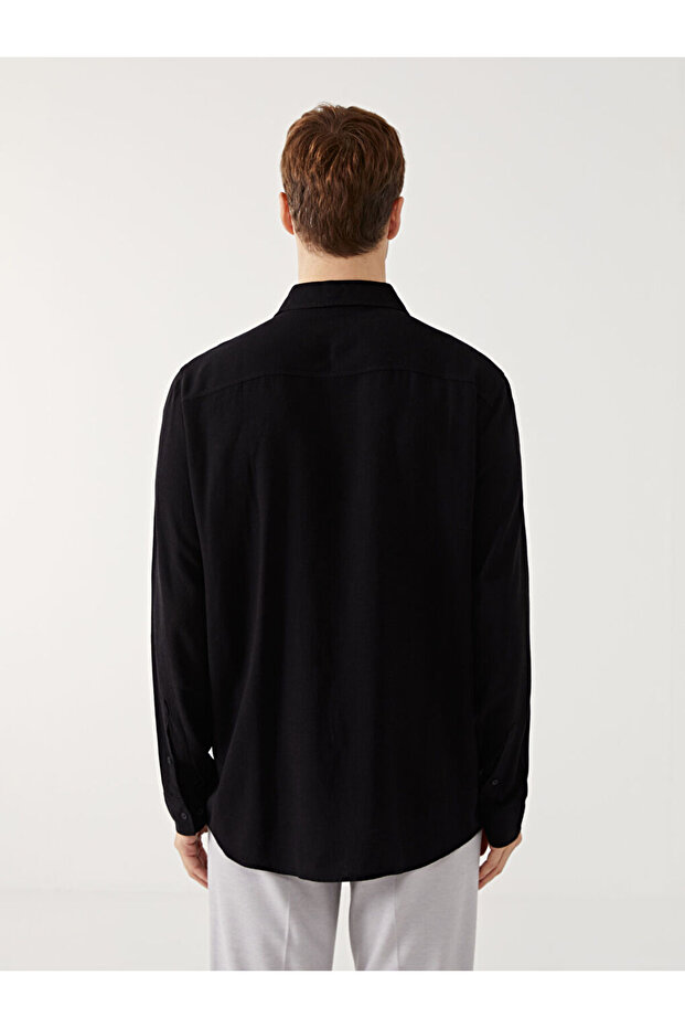 LCW Slim Fit Uzun Kollu Keten Karışımlı Erkek Gömlek - 4
