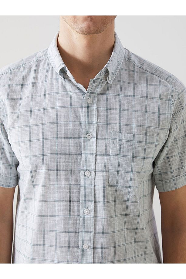Classic Regular Fit Kısa Kollu Ekose Poplin Erkek Gömlek - 3