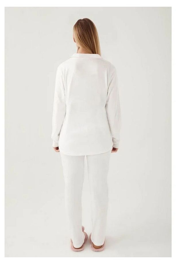Kadın Krem Pamuklu Modal Boydan Patlı Kutulu Pijama Takımı Q8.U.8O.K2.K.A8.P.C - 2