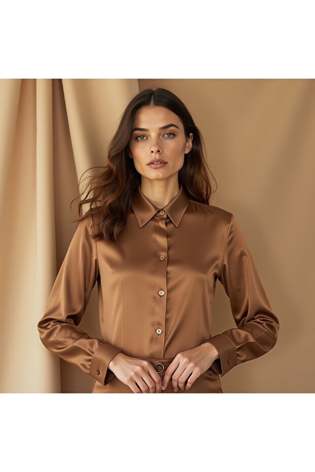 - Saten Krep Basic Gömlek - 2