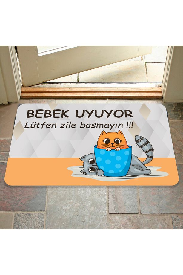 Bebek uyuyor Lütfen zile basmayın yazılır Dekoratif Dış Kapı Önü ve Iç Mekan Paspası yıkanabilir - 3