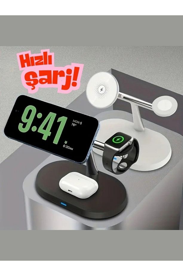 Kablosuz Şarj Aleti apple watch airpods Led Hızlı Şık Şarj Standı İstasyonu Iphone Android Hediyelik - 4