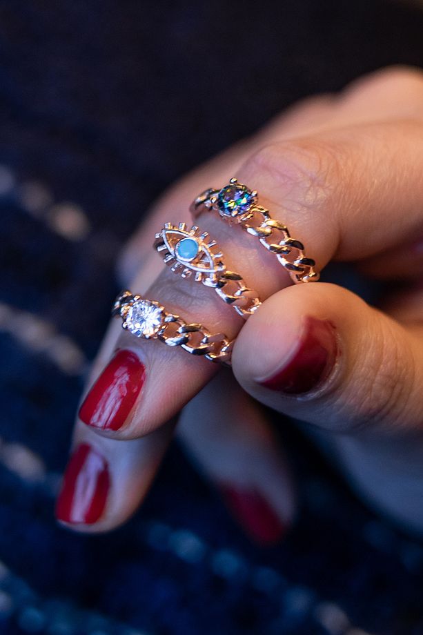 925 Ayar Rose Kaplamalı Mistik Topaz Tek Taş Gümüş Yüzük - 4