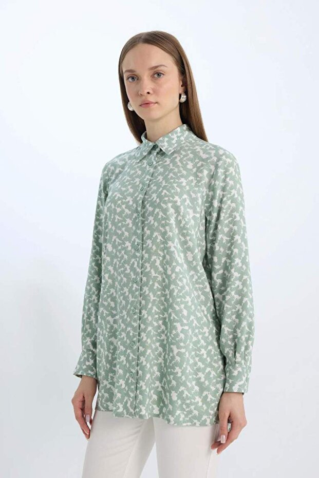 Regular Fit Desenli Uzun Kollu Tesettür Gömlek Tunik Z5833az25sp - 4