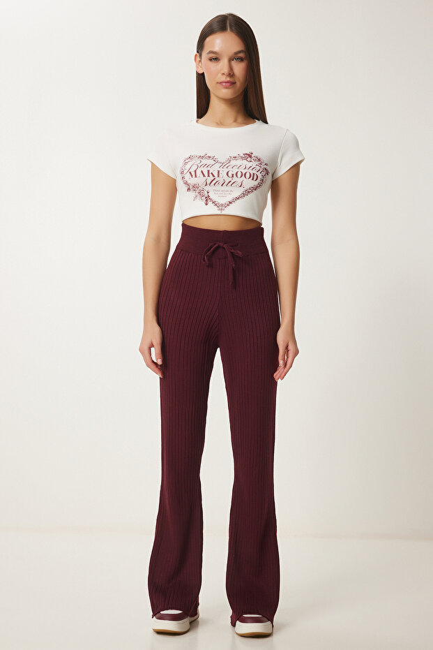 Spanish Style Stretchy Knit Trousers Bordo Lus0072