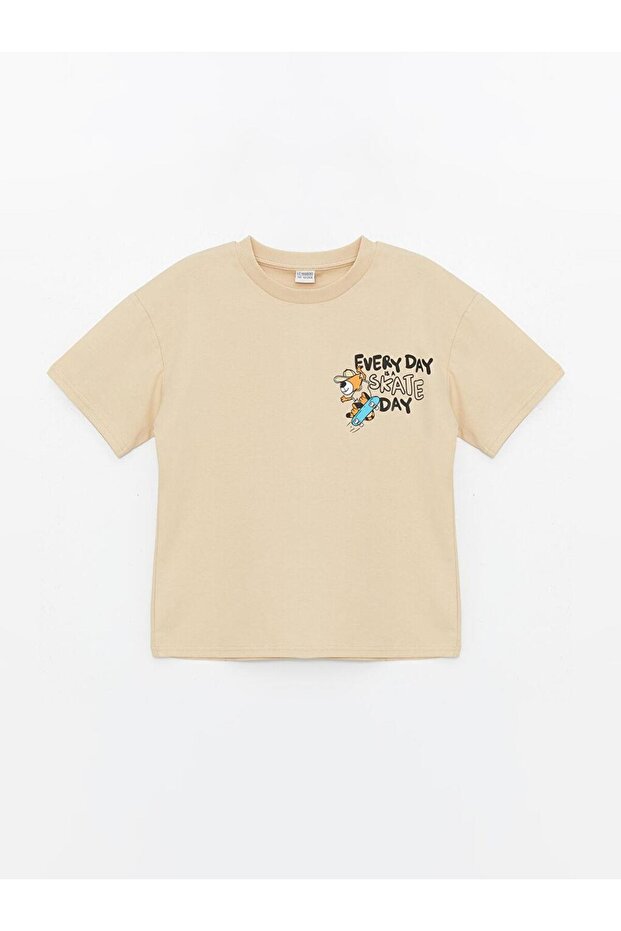 Kids Beige Oversize Crew Neck Boys T-Shirt
