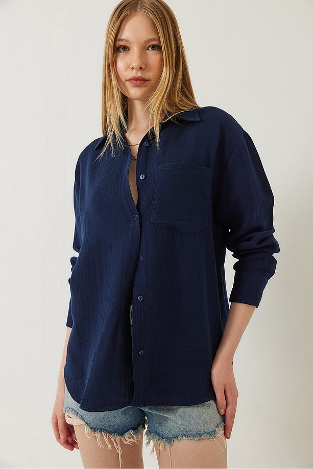Kadın Tek Cepli Oversize Muslin Gömlek 2026 60271020 - 5