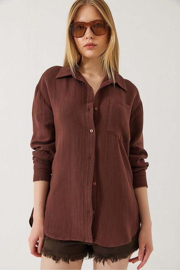 Kadın Tek Cepli Oversize Muslin Gömlek 2026 60271020 - 6