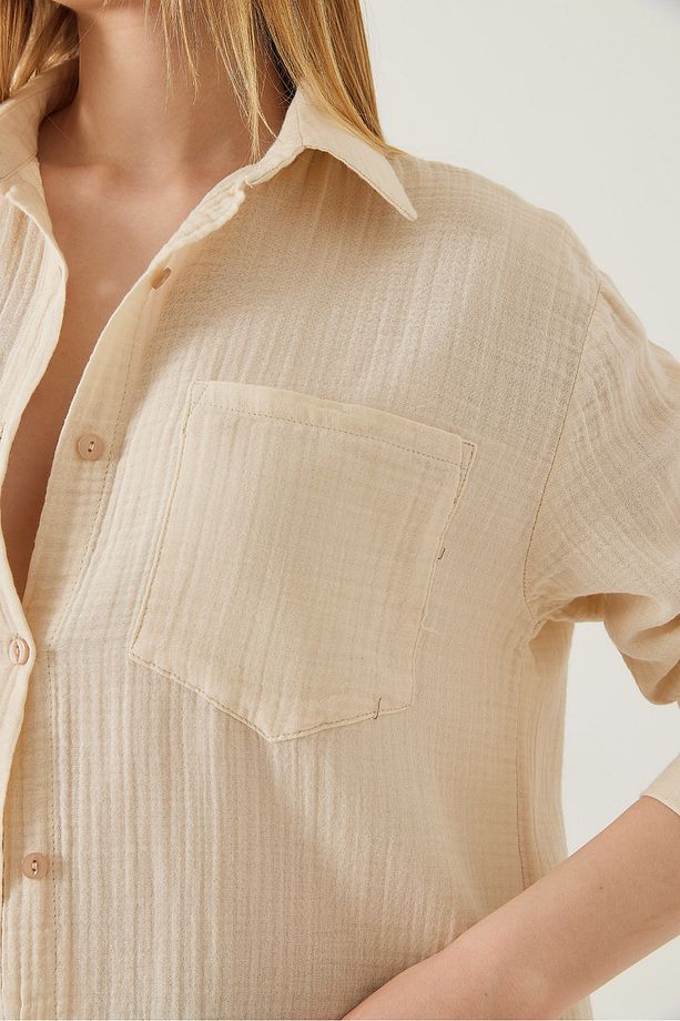 Kadın Tek Cepli Oversize Muslin Gömlek 2026 60271020 - 5