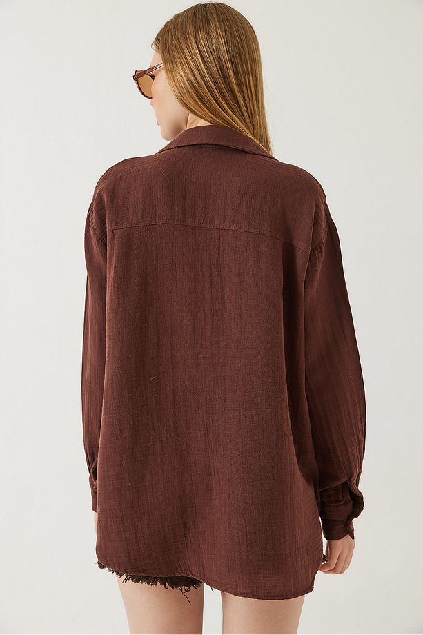 Kadın Tek Cepli Oversize Muslin Gömlek 2026 60271020 - 7