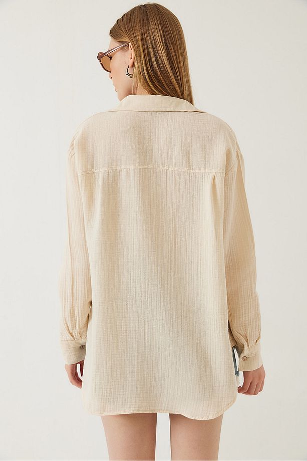 Kadın Tek Cepli Oversize Muslin Gömlek 2026 60271020 - 6