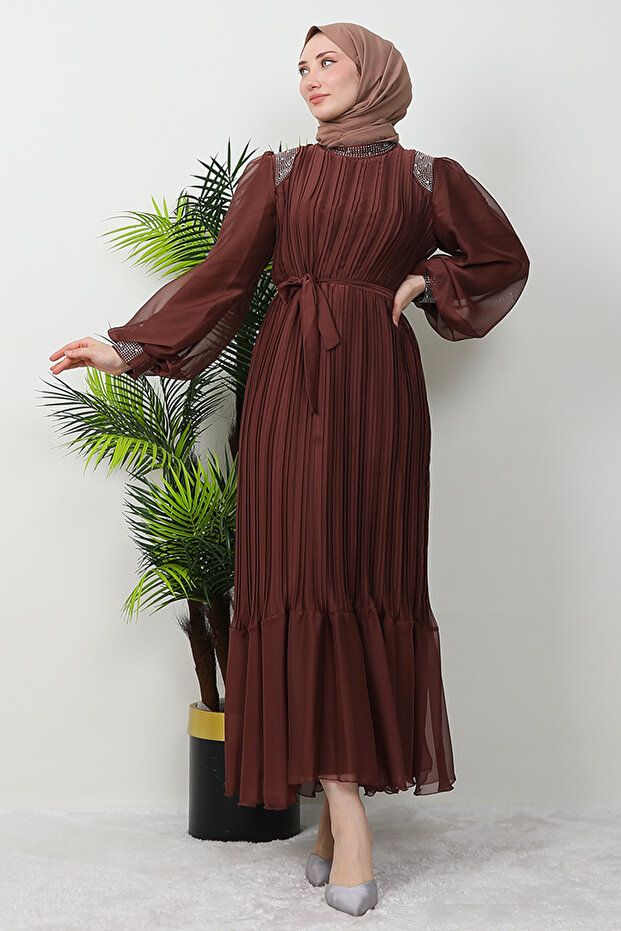 Copper Hijab Evening Dress