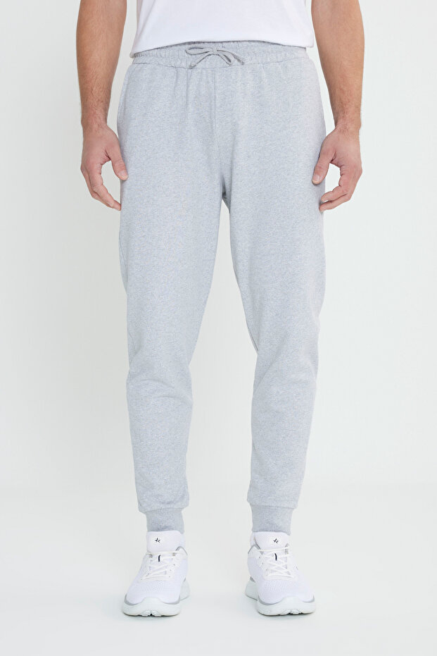 Erkek Gri Melanj 2 İplik Pamuklu Standart Fit Normal Kesim Eşofman Takımı Paketi - 5