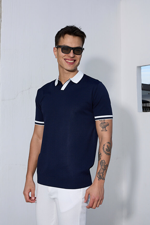 Men's Collar Detail Polo Collar T-Shirt
