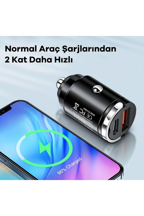 48W 1x Usb 1x Type-c Hızlı Araç Şarjı Çakmaklık Girişli Apple Android Tam Uyumlu BC-01 - 3