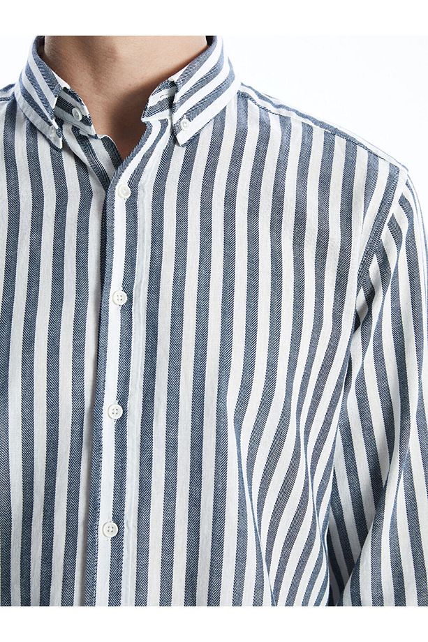 LCW Vision Regular Fit Uzun Kollu Çizgili Poplin Erkek Gömlek - 3