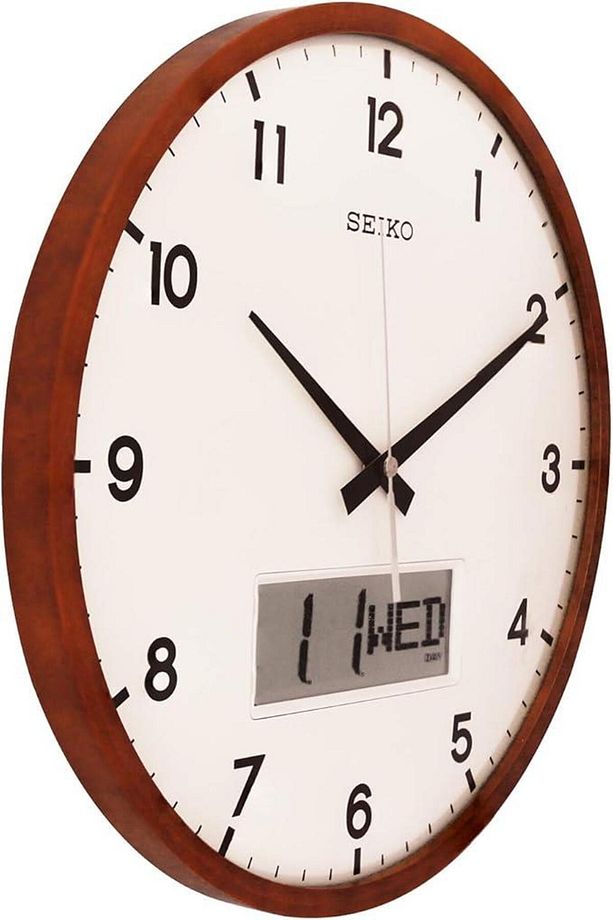 Clock Qxl008b Akçaağaç Ahşap Kasa Dijital Takvimli Duvar Saati - 3