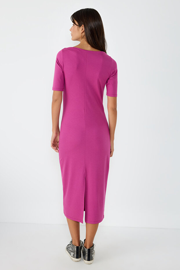 Half Sleeve Slit Basic Dress - 6