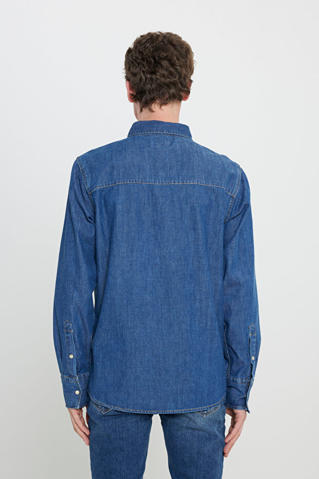 Erkek Regular Fit Denim Gömlek - 5