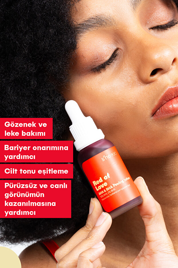 %10 AHA & %2 BHA Yenileyici ve Cilt Tonu Eşitleyici Vegan 30 ml Peeling Serum Red Of Love - 4