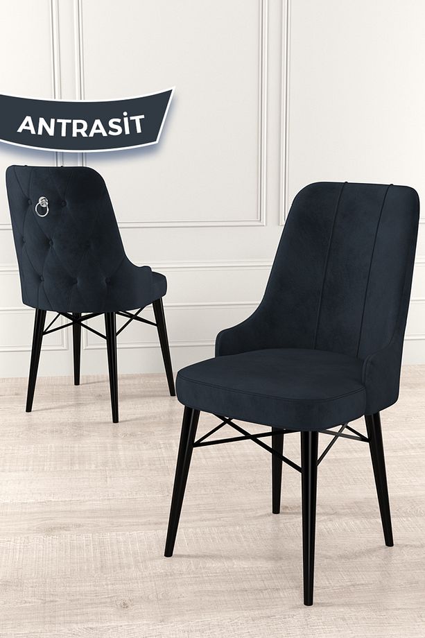 Are Serisi 80x132 Mdf Açılabilir Siyah Mermer Desen Masa Takımı Ve 6 Antrasit Sandalye - 6