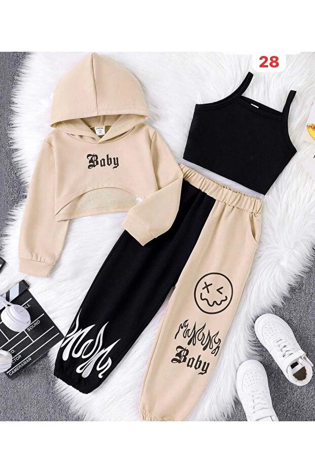 Kids Baby Printed 3-Piece Sweatshirt Crop Sweatpants Set