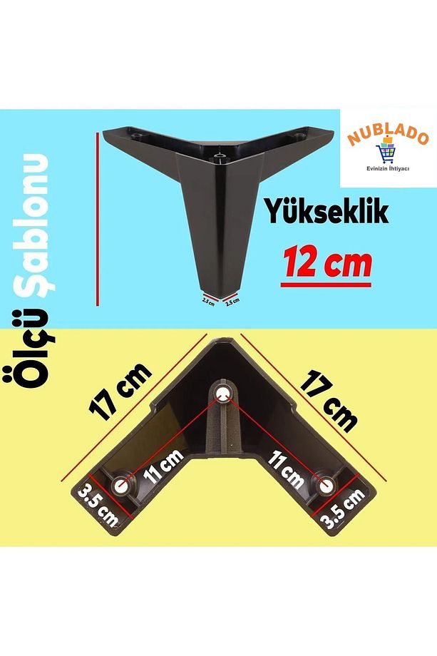 Hobit 20'li Set Lüks Mobilya Kanepe Koltuk TV Ünitesi Yükseltici Destek Ayağı Ayakları 12 cm Siyah. - 3