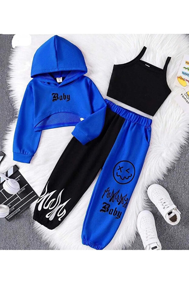 Kids Baby Printed 3-Piece Sweatshirt Crop Sweatpants Set