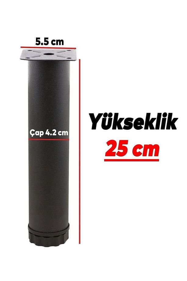 Hobit Ayarlanabilir Mobilya KanepeKoltuk Metal Destek Ayağı 25 Cm Siyah Yükseltici Ayakları (8 ADET) - 5