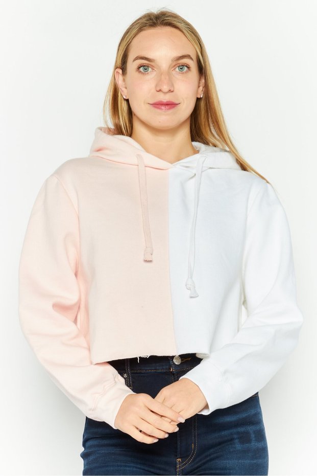 Women Hooded Long Sleeves Two-Toned Sweatshirt, Pink