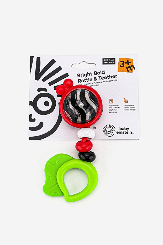 Bright Bold Rattle And Teether High Contrast Toy, Black and Red Combo