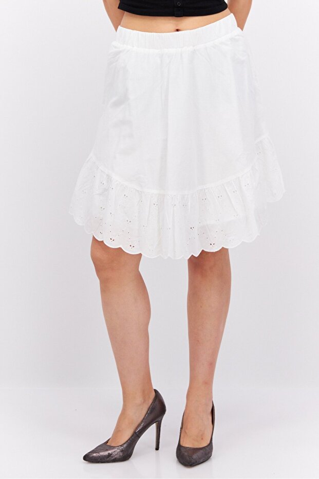 تنورة ميدي سادة للنساء، باللون الأبيض - 1