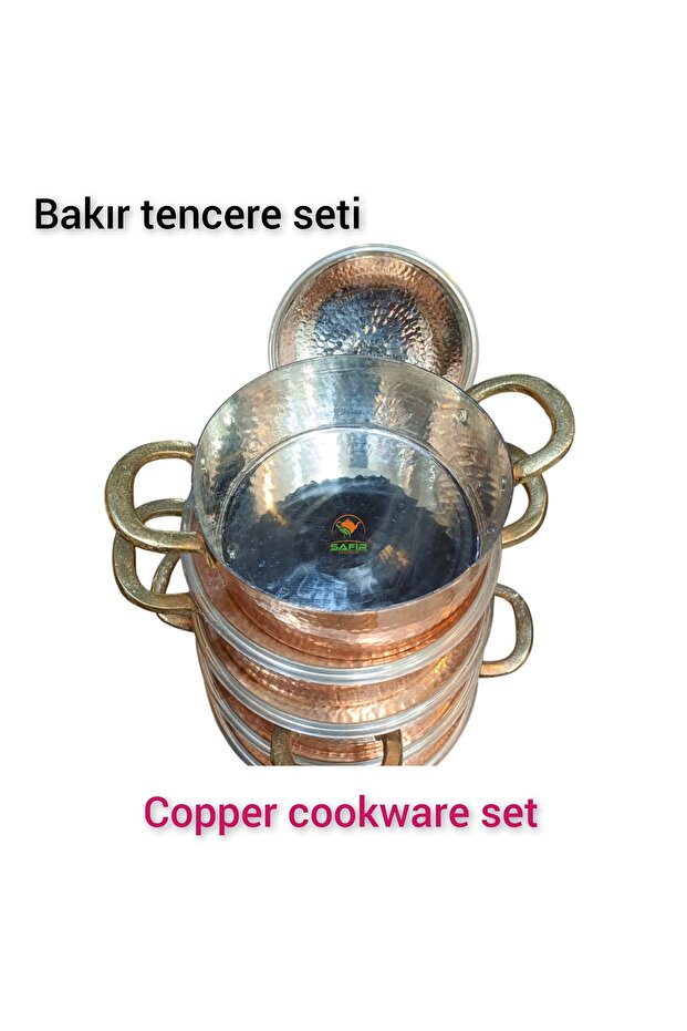 Bakır Tencere Seti Özel Dövme Bakır Beşli Tencere Takımı Bakır Tencere Sarı kalaylı - 7